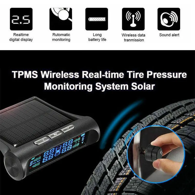 Беспроводная Солнечная TPMS lcd Автомобильная система контроля давления в шинах+ 4 внешних датчика
