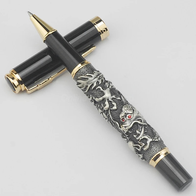 

Jinhao Business Rollerball Pen Auspicious Dragon Carving Heavy Pen, Classic Grey Fit Office & School & Home