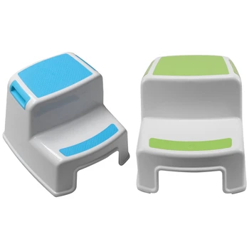 

2x 2 Step Stool for Kids Childrens Toddler Stool with Slip Resistant Soft Grip Blue Green