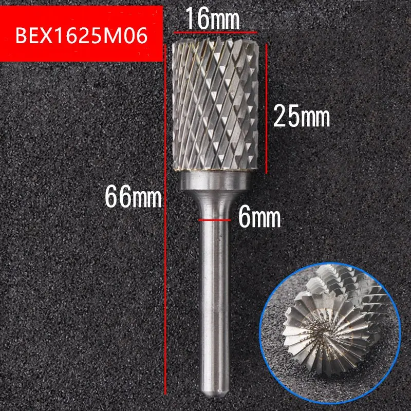 BEX1625M06 YG8 B форма твердосплавные заусенцы роторные напильники цилиндрические концевые режущие заусенцы с 6 мм хвостовиком для точильщика - Color: BEX1625M06