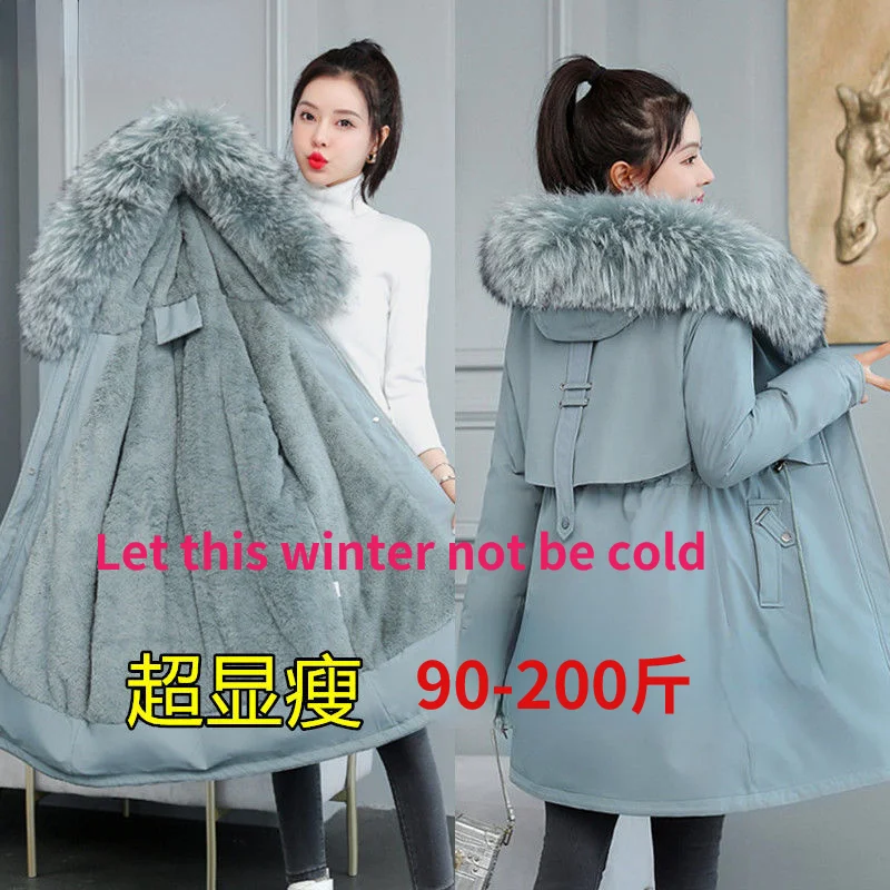 Winter Lengthened and Thickened Hooded Cotton Windbreaker Warm Coat for Pregnant Women Plus Size Fur Collar