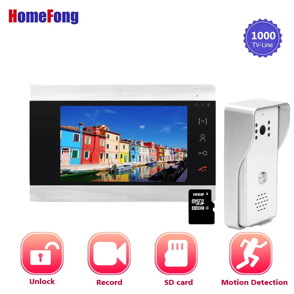 

Homefong 7 Inch Video Doorbell With Camera Door Intercom Indoor Monitor System Record SD Card Day Night Unlock