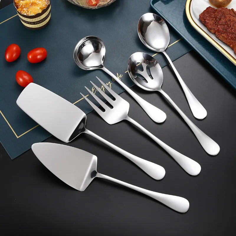 Gold Stainless Steel Western Serving Tableware Fork Spoon Shovel Set Portable Cutlery Dinnerware for Steak Kitchen Utensils cutlery set western style cutlery set stainless steel cutlery set