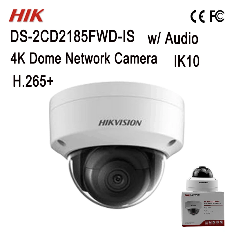 DS-2CD2185FWD-IS оригинальная Hik 8MP купольная камера с аудио H.265+ IR30m сеть IPC IK10 распознавание лица 128GB Рождественский подарок