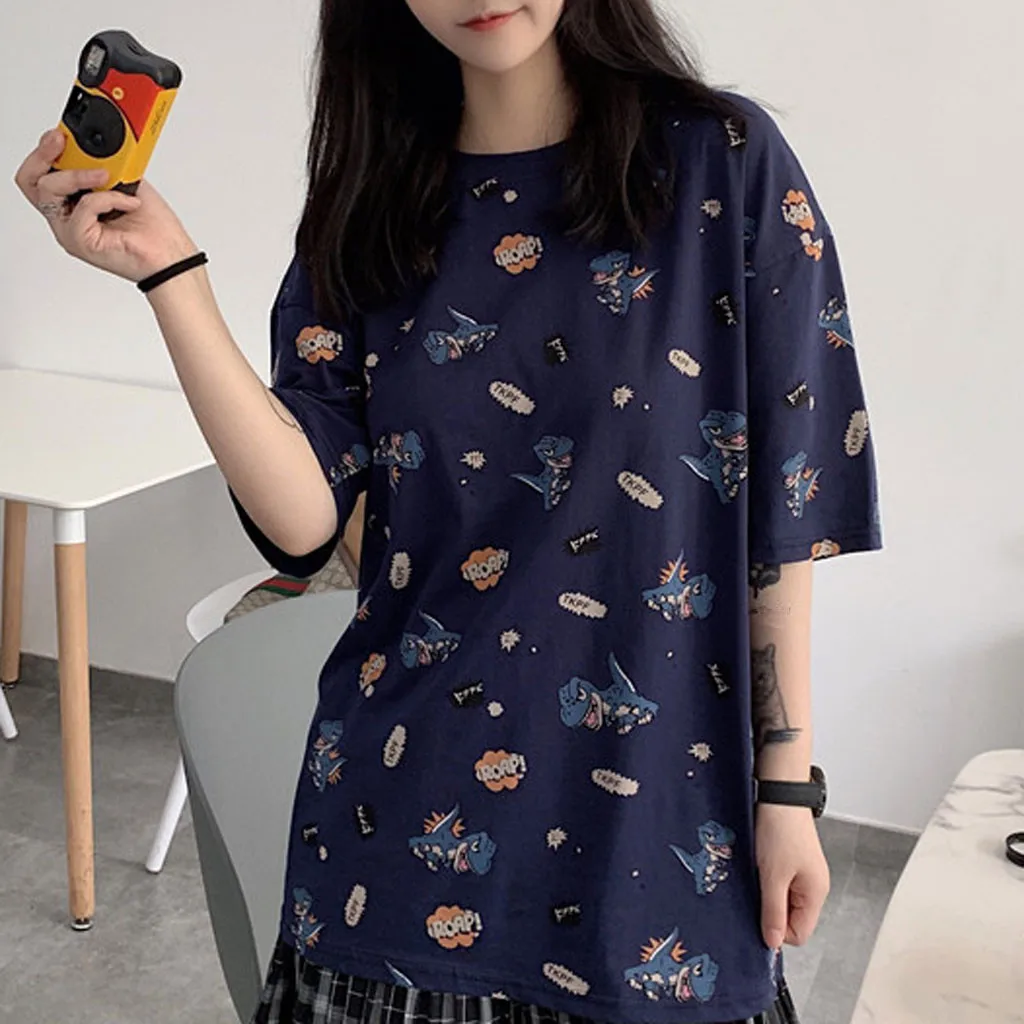 KANCOOLD Women Tshirt Casual Fun Printed Dinosaur Cute Hipster Funny T-shirt Gift For Lady Young Girl Top Tee High Quality | Женская