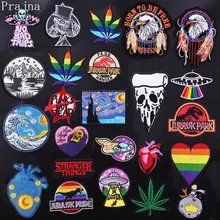 Prajna-parche bordado de Metal para ropa, parche de calavera, corazón, Stranger Things, Hippie, espacio, hierro, pegatinas de rayas, ovni