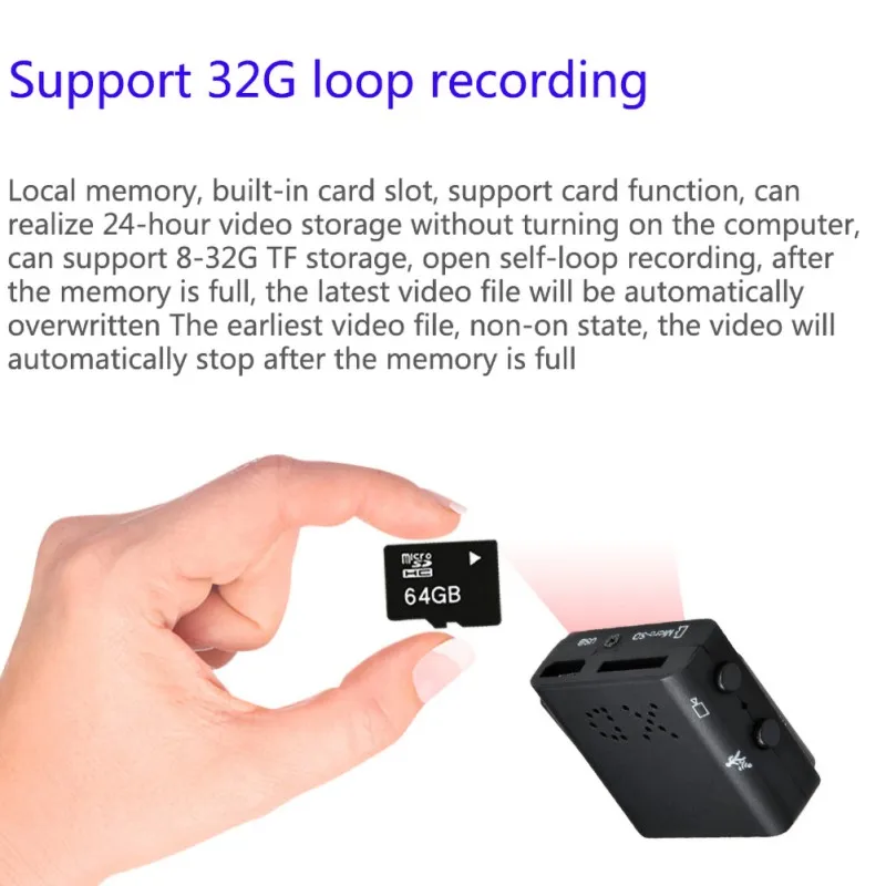 Умная мини-камера IR-CUT HD 1080P камера ночного видения мини камера петля записи Поддержка карты 32 ГБ