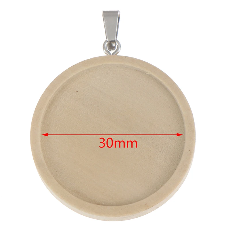 Classic Simple Style Cabochon Base Setting Charms Pendant Jewelry Making 10pcs/lot Inner Size Wood and stainless steel hook - Цвет: fit 30mm