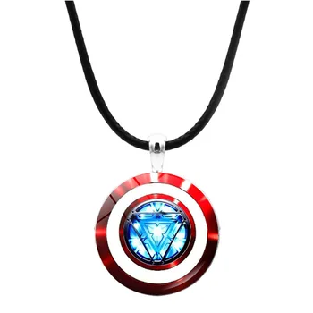 

New The Avengers Captain America Cosplay Accessories Iron Man Time Heart Round Shield Keychain Pendant Necklace Key Ring