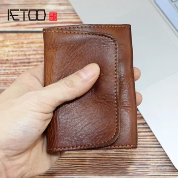 

AETOO Tanning full pickup bag, business card mini wallet, handmade creative card clip, driving document storage bag