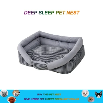 

Warm Winter Pet House Dog Bed Mat House Pad Nest Dog Stripe Bed With Kennel For Small Medium Large Dogs Plush Cozy Nest S-XXXL