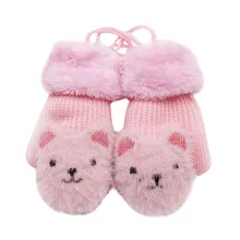 Детские зимние варежки на палец для мальчиков и девочек, перчатки для детей, теплые вязаные перчатки с мультяшными вставками