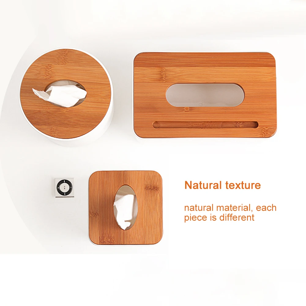 Removable Bamboo Wood Cover Plastic Tissue Box Holder Storage Organizer Fashion Tissue Holder Case for Home Decoration