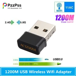 PzzPss – adaptateur Wifi USB double bande 802.11AC, 1200M, 2.4G et 5G, carte réseau sans fil, haute vitesse, RTL8811/RTL8812, pour ordinateur portable et de bureau 