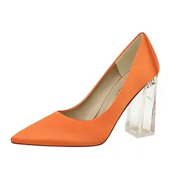 Лидер продаж; женская обувь на высоком квадратном каблуке; Новое поступление; однотонные шелковые дизайнерские туфли-лодочки с острым