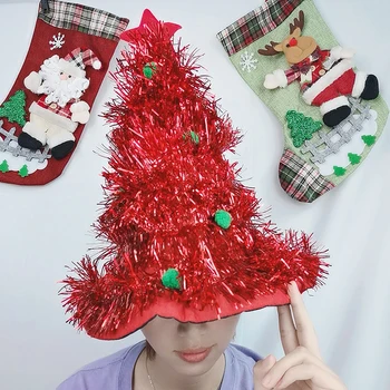 

Large Christmas Hats Non-woven fabric Red Silver Green Xmas Tree New Year Warm Hat Beanie Christmas Party Decorations
