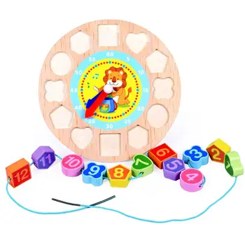 

Kuulee Wooden Digital Geometric Nesting Clock Colorful Shape Matching Blocks Educational String Toy Gift for Kids