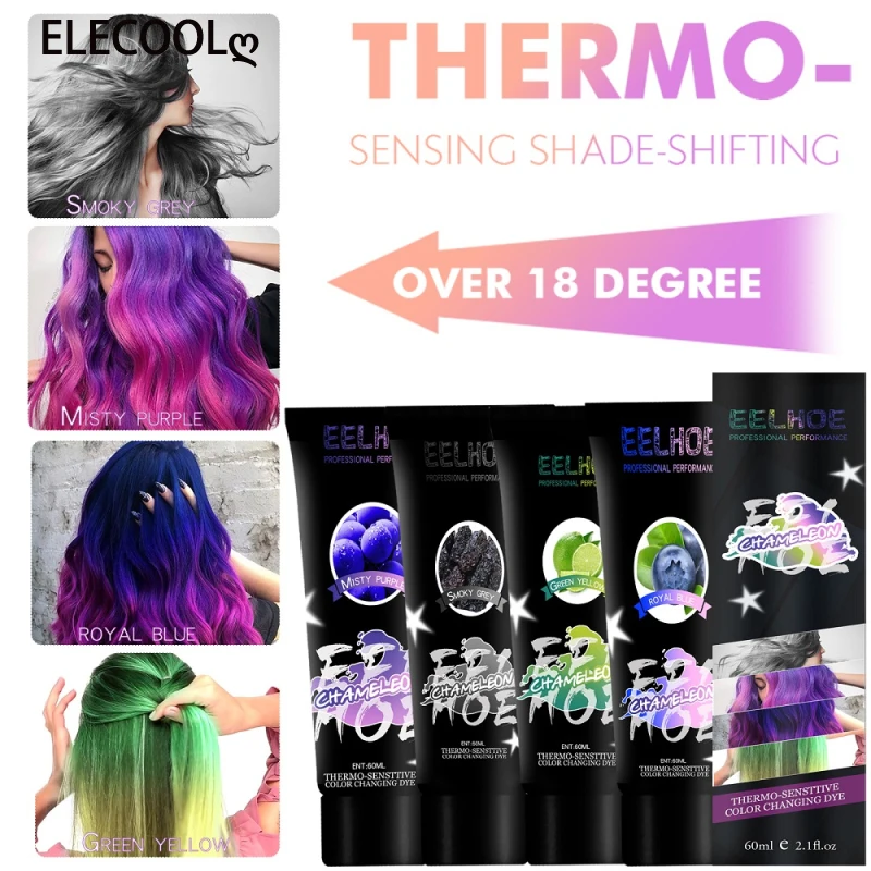 Elecool Thermochromic Hair Dye Diy Hair Dye Colorchange Hair Cream Dye Color Mermaid Thermo