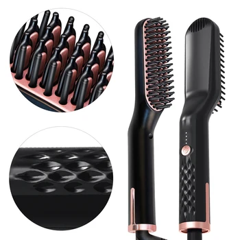 

Black Electric Straightening Styling Brush Hair Beard Straightener Comb for Hair Moustache Quick Hair Styling Tool US/EU Plug