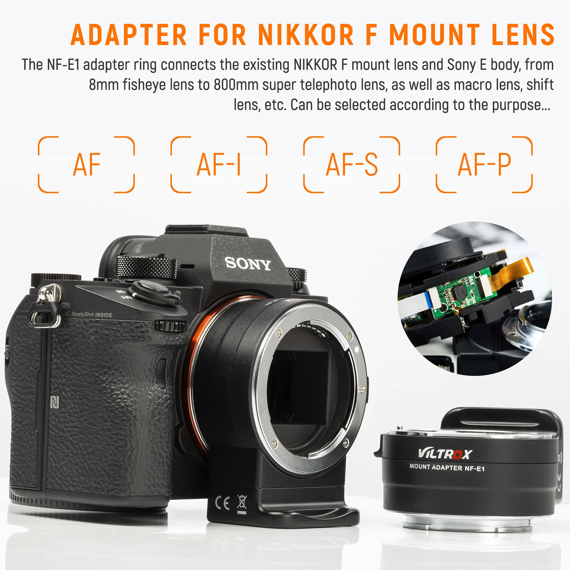 VILTROX NF-E1 AF Auto Focus Lens Adapter Ring Aperture Control for
