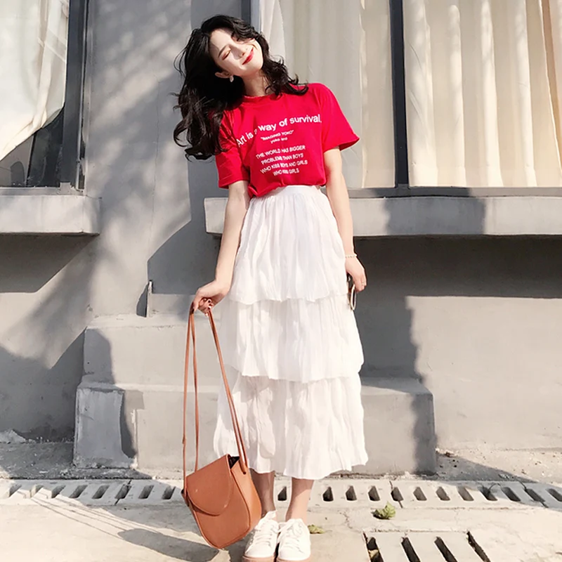 white skirt Женские летние сетчатые юбки-пачки, пышные, праздничные, сказочные, милые, для девушек, с завышенной талией, до середины икры, однотонная Юбка-миди трапециевидной формы - Цвет: white skirt
