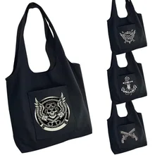 Canvas Bag Women's Handbag Travel Portable One-shoulder Shopping Bag Printing Skull Side Pockets Storage Bags for Women Tote Bag