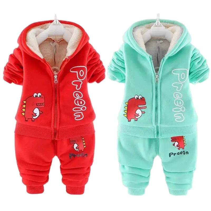

Thick Plush Warm Toddler Baby Boys Clothes Set Winter Cartoon Dinosaur Clothing Sets For Boys Hoodies Jacket And Pants Kids Suit