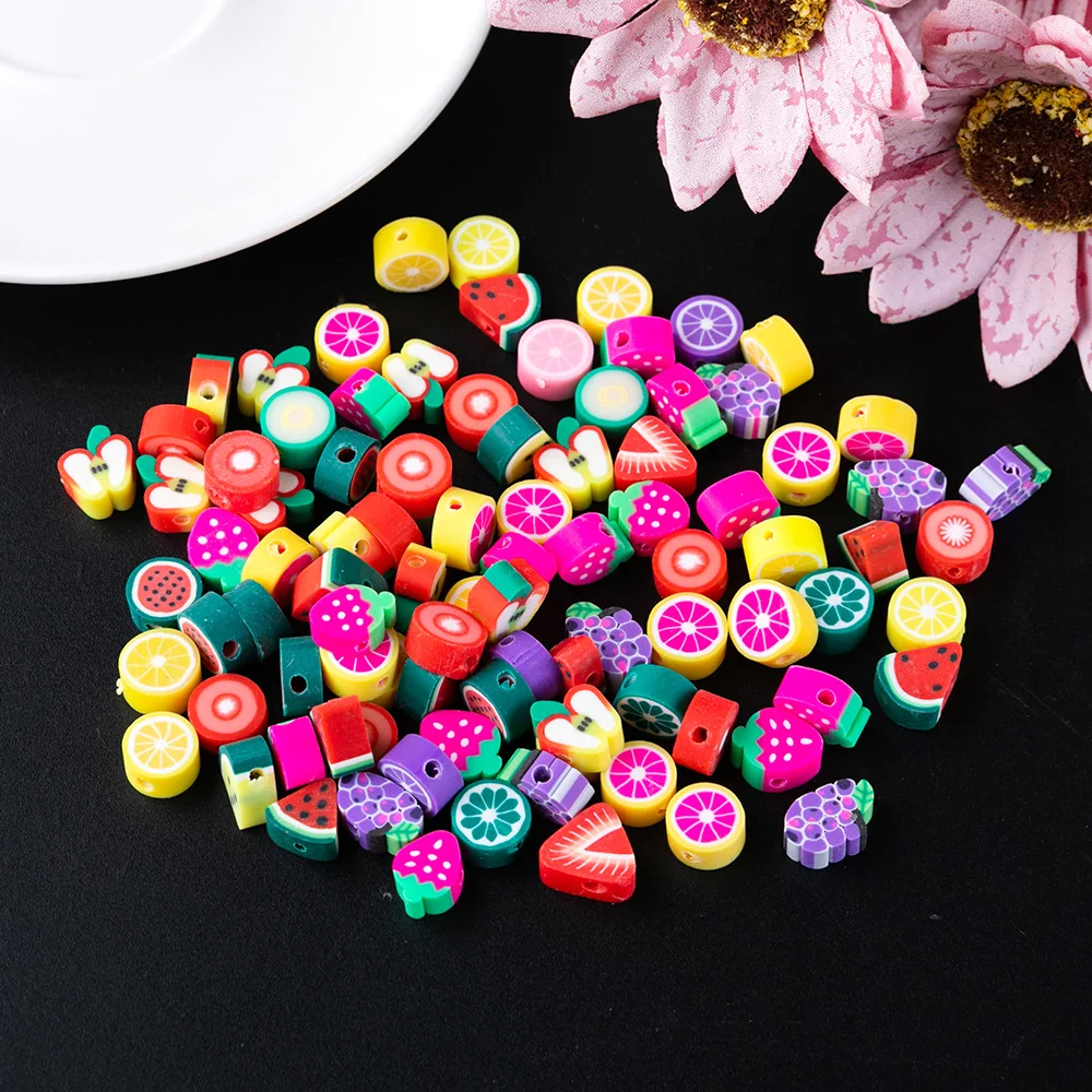 Stone Beads 9mm Mixed Fruit Polymer Beads Middle Hole Soft Pottery Bracelet Necklace Decor Beads DIY Clothing Ornaments Accessories 30pcs stone beads