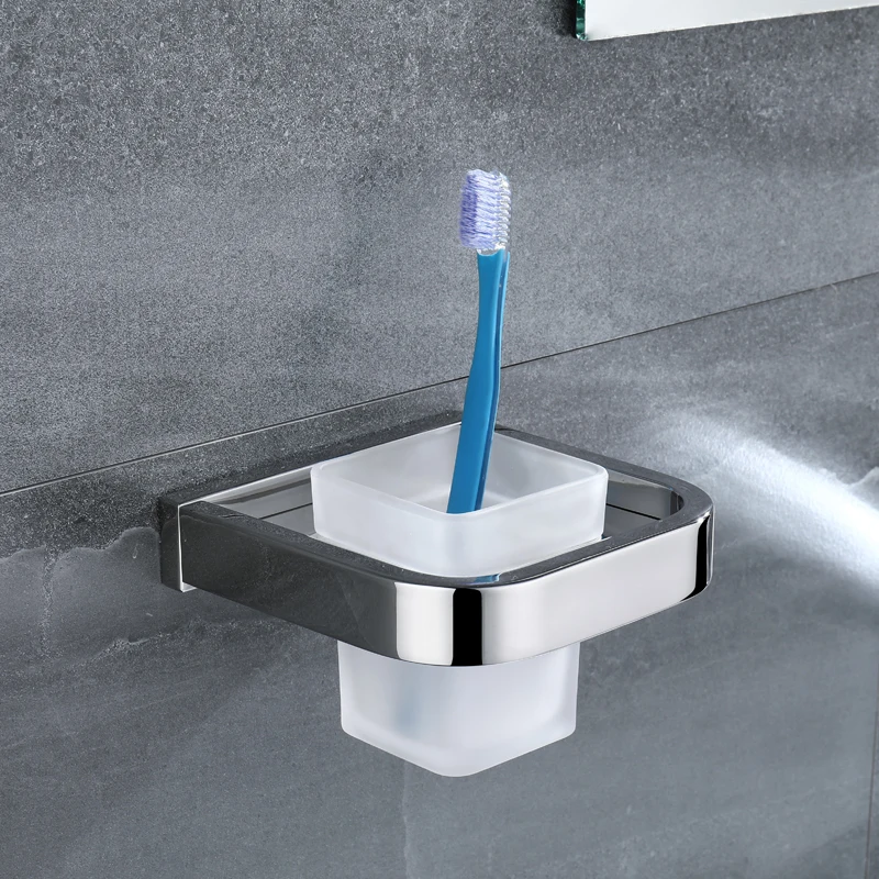 Tooth Brush Tumbler Holder Bathroom Glass Cup Holder Decoration Wall Mounted Chrome Toothbrush Bathroom Accessories
