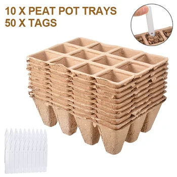 

10Pcs Paper Plant Grow Flowers Seedling Pots with 50pcs Label Maker Tags Plant Seedling Nursery Cup Kit Home Garden Nursery Pots