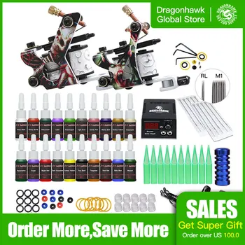 

Complete Beginner Tattoo Kit 20 Color Inks Mini Tattoo Power Supply Cheap Tattoo Kit Set Grips Needles Tips Supplies