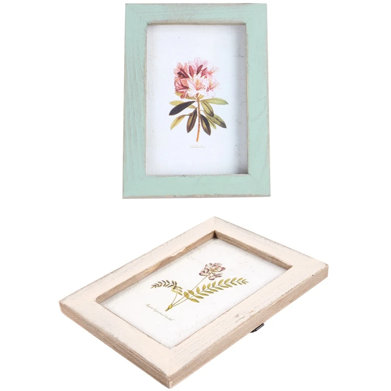 2 Pcs Vintage Photo Frame Wooden Wedding Pictures Frames- Light Blue& White