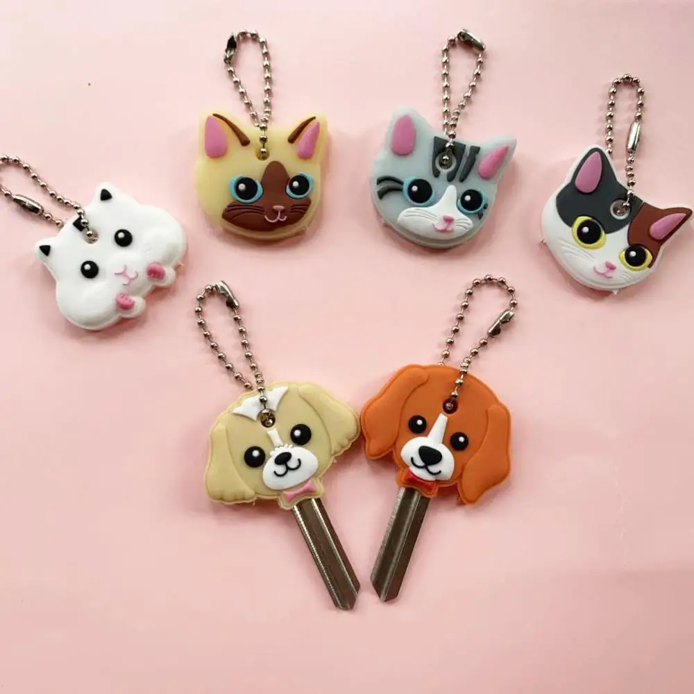 

New Exotic Cute Silicone Bulldog Dog Cat Key Cover Cap Keychain Women Girls Kids Key Ring Gift Porte Clef Key Chain