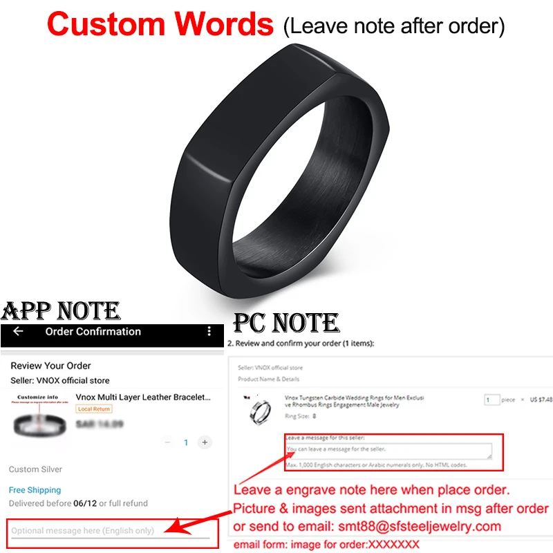 Vnox, уникальные кольца в форме гайки для мужчин, персонализированное выгравирование именных сообщений, черные кольца из нержавеющей стали, мужские ювелирные изделия на заказ - Цвет основного камня: Custom Info