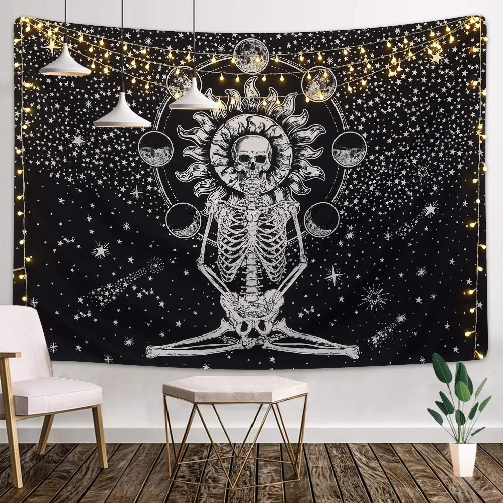 Hippie-Mandala-Skull-Tapestry-Wall-Hanging-Tarot-Night-Psychedelic-Chakra-Tapestry-Moon-World-Map-Landscape-Wall