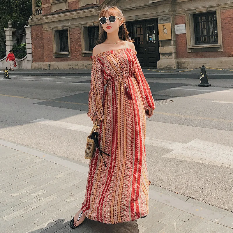 Summer Women Maxi Print Fringe Ethnic Dress Boho Fairy Elegant Casual Vacation Long Beach Dress Tropical Vintage Runway Vestidos