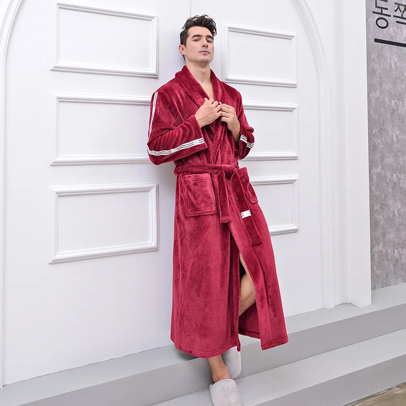 Men Winter Plus Size Long Cozy Flannel Bathrobe Kimono Warm Coral Fleece Bath Robe Night Fur Robes Dressing Gown Women Sleepwear Men Winter Plus Size Long Cozy Flannel Bathrobe Kimono Warm Coral Fleece Bath Robe Night Fur Robes Dressing Gown Women Sleepwear