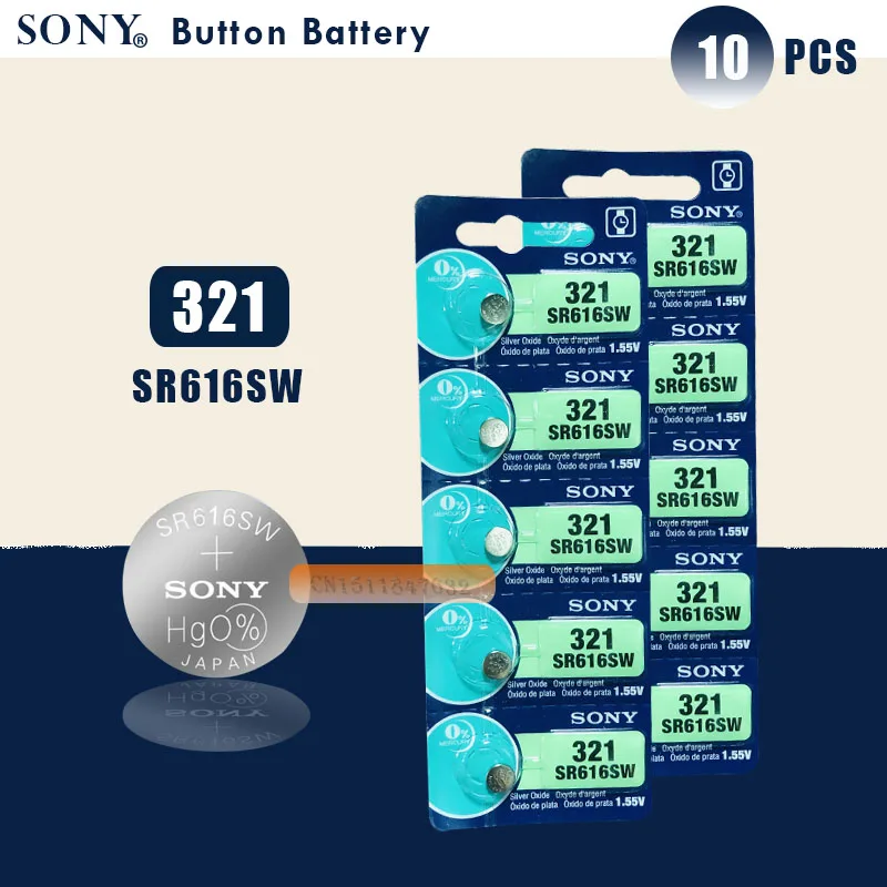 

10pcs Sony 100% Original 321 SR616SW 1.55V Silver Oxide Watch Battery SR616SW 321 Button Coin Cell MADE IN JAPAN