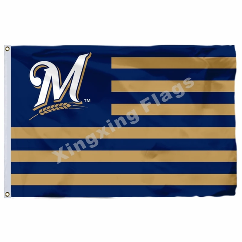 Milwaukee Brewers, национальный флаг, в полоску, 3фт X 5фт, полиэстер, Milwaukee Brewers, баннер, летающий размер, № 4, 90X150 см, пользовательский флаг