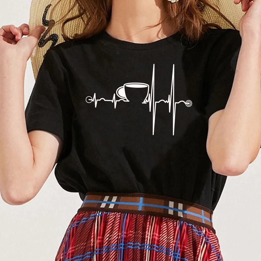 Graphic Tees Shirt Short-Sleeve Tumblr Harajuku Ulzzang Printed Cup ECG Heartbeat Hot