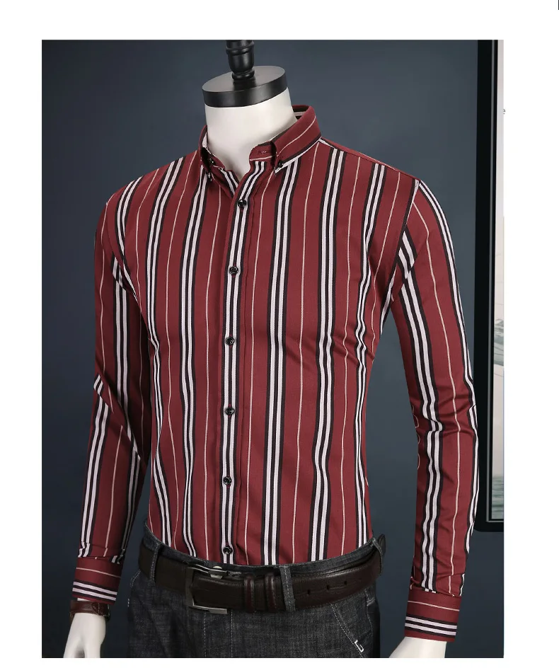 Новая весенне-осенняя модная разноцветная полосатая рубашка Masculina мужская брендовая одежда шелковая рубашка с длинными рукавами