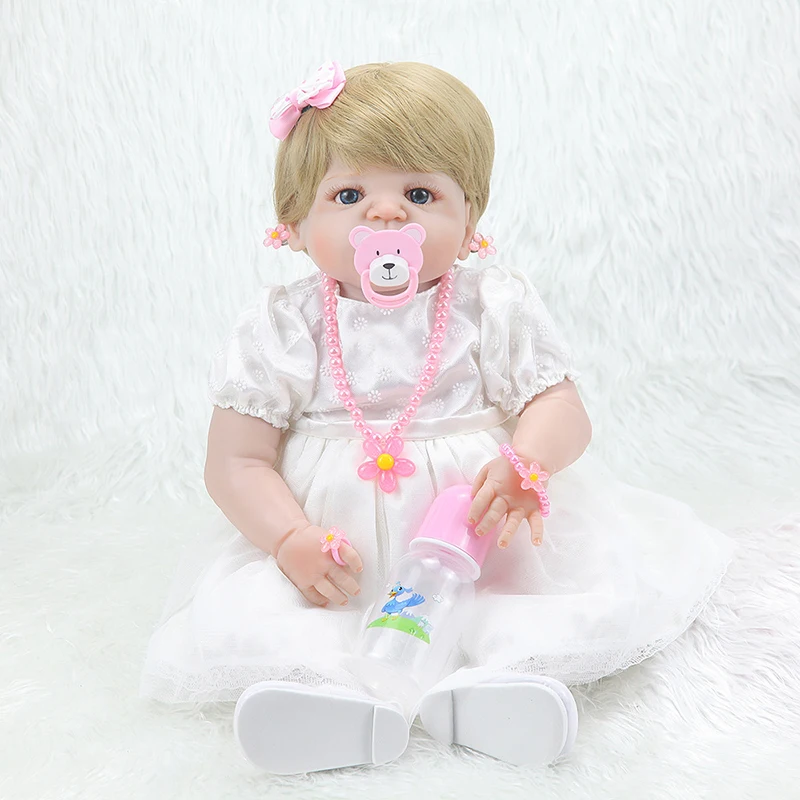 55 см Reborn Baby Doll игрушка мягкая силиконовая белая пачка платье принцессы ткань тело короткие волосы Реалистичная кукла для малышей Подарки для детей
