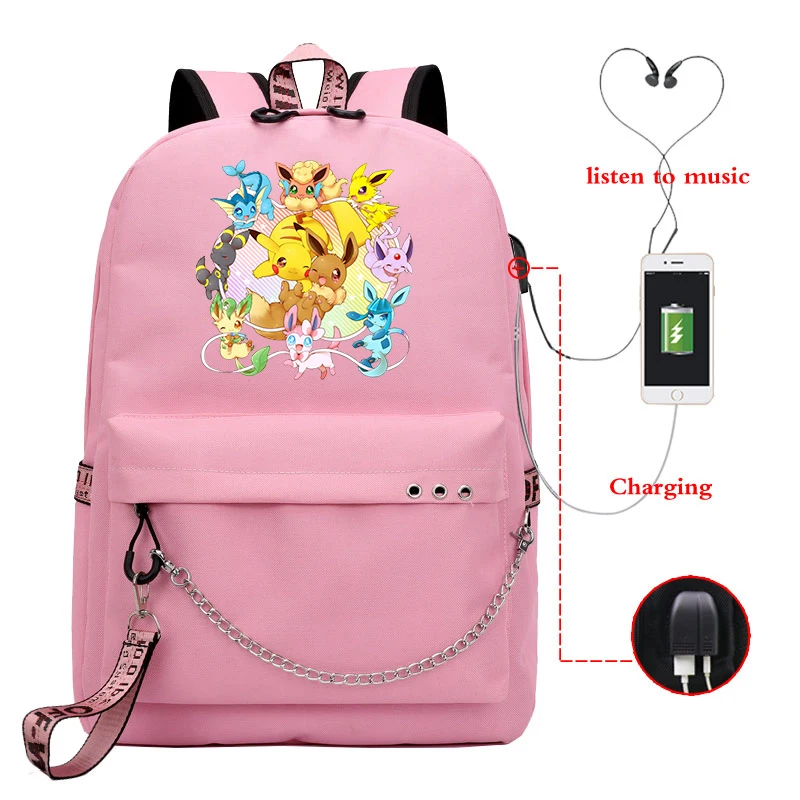 16 Mochila Pokemon рюкзак Пикачу женские рюкзаки Usb зарядка школьные сумки для подростков девочек мальчиков рюкзак для путешествий рюкзак для ноутбука - Цвет: 16