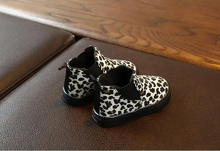 New Winter Girls Boots Leopard Princess Ankle Boots Kids Snow Boot Leather Non-slip Warm Children Sneakers Size 21-30
