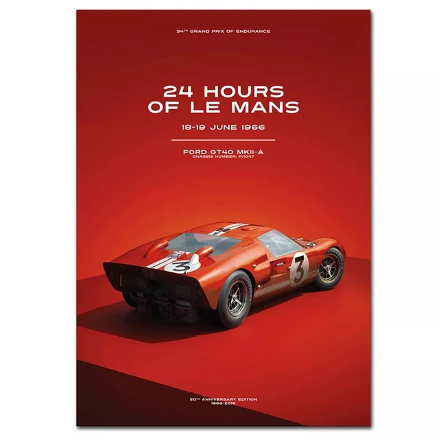 24 Hours Of Le Mans FORD GT40 MKII-A Racing Car Poster Print Canvas Painting Home Decor Wall Art Picture For Living Room ZY 12041