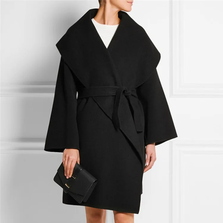 

Fashion Casual Long Wool Coat Belt Solid Wool Blend Coat and Jacket Loose Women Coats Autumn Winter