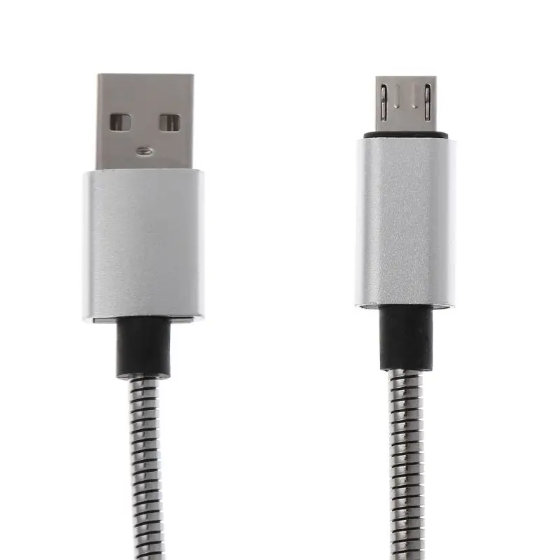USB usb кабель для зарядки 2A металлический пружинный кабель передачи данных Плетеный гибкий шнур микро интерфейс для samsung huawei sony LG - Цвет: Silver