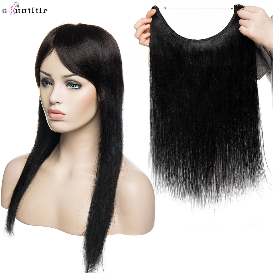 S-noilite-Cable en extensión de cabello humano, cabello Natural de 16-24 pulgadas, hilo Invisible de línea de pescado, 60g-80g, marrón, liso, Rubio