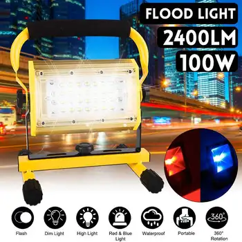 

2400Lm 100W LED Flood Light Waterproof IP65 White/Red/Blue Light Reflector Spotlight Flashlight Outdoor Lighting Rechargeable