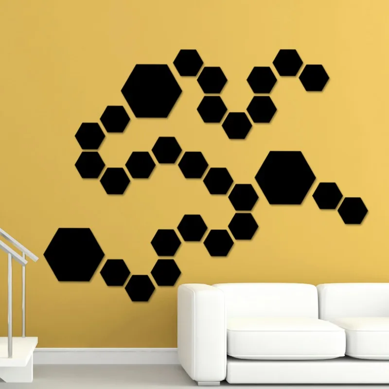 12PCS Hexagon Acrylic Mirror Wall Sticker Tiles Sheet Decorative Geometric  3D Art DIY Removable Self Adhesive Mirror w/4 color 